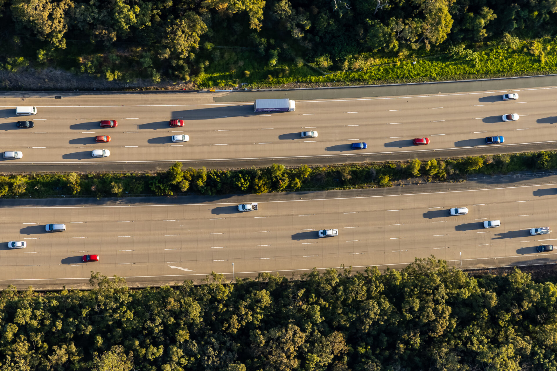Aerial view of a multi-lane highway transport corridor in Victoria captured for infrastructure documentation