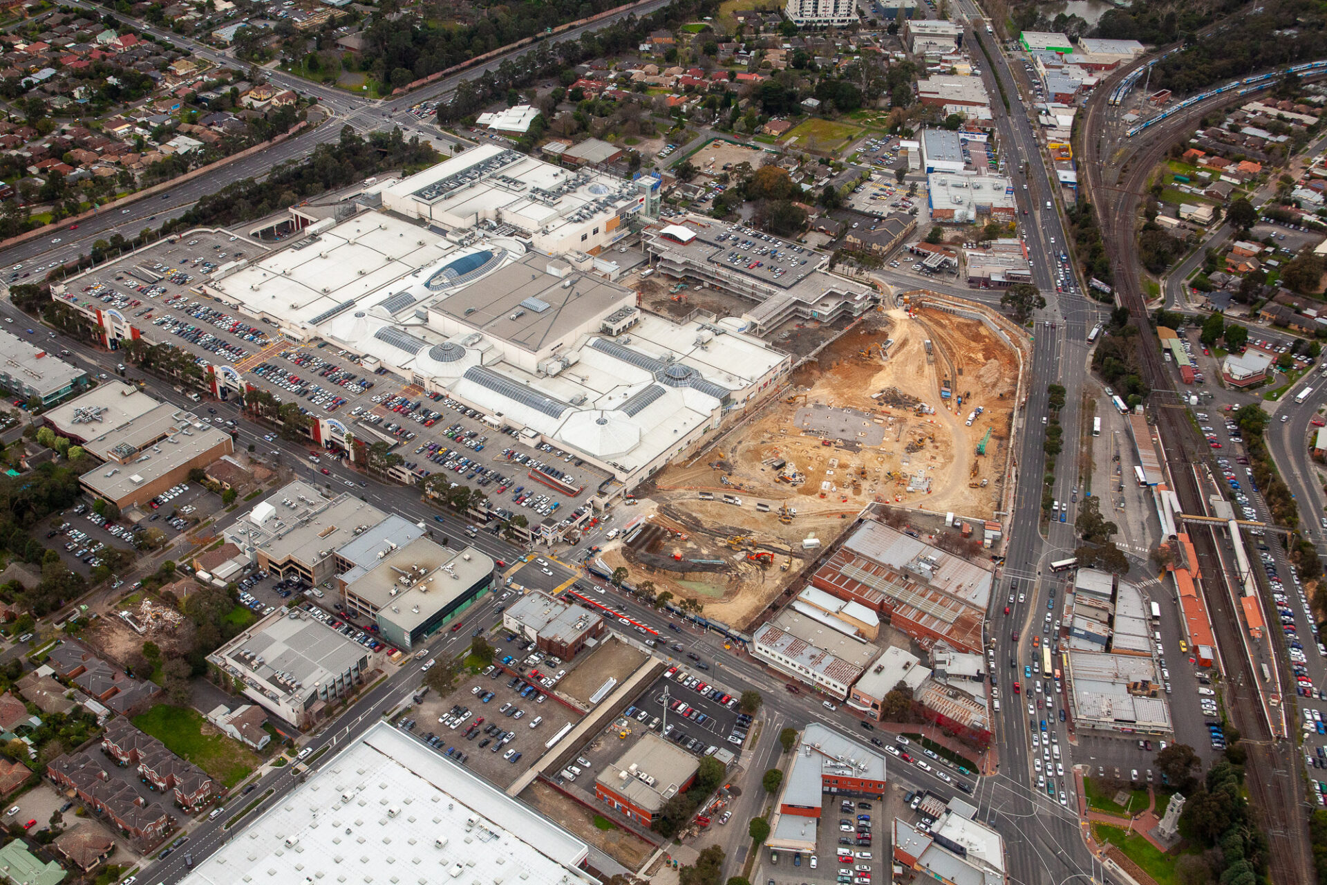 Aerial photography Eastland Shopping Centre Ringwood construction documentation Victoria